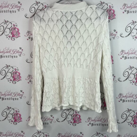 Kancy Kole cardigan knit argyle style White Knit Cardigan Sweater - Picture 2 of 8